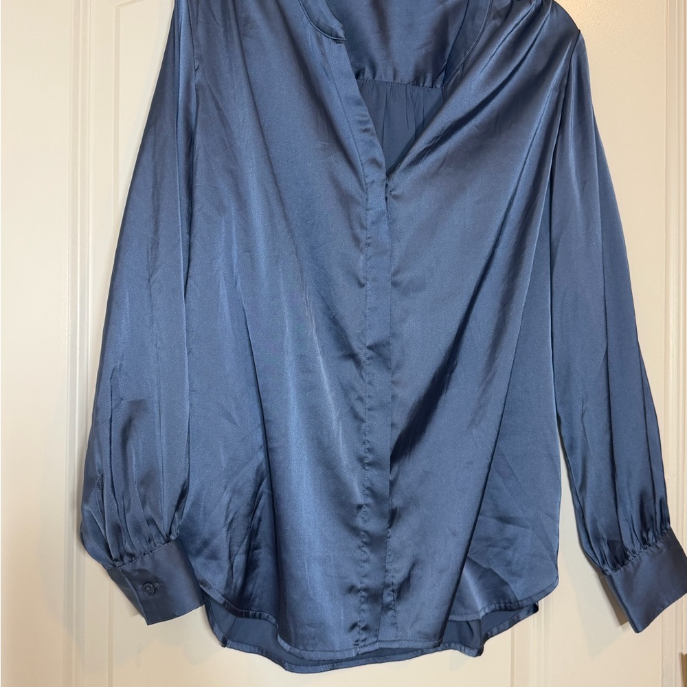 Maurices Blue Satin Long Sleeve Blouse Dressy Work Top Size L - Picture 3 of 5